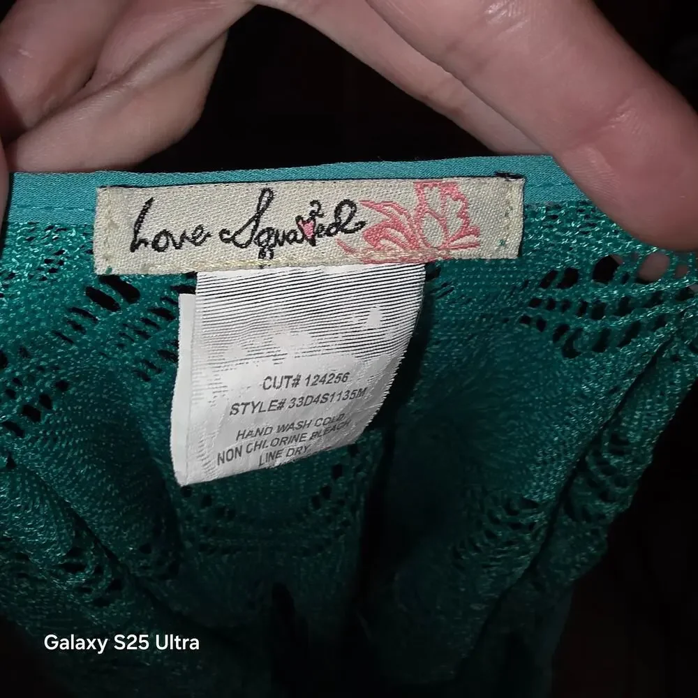 Love Squared green, cropped fringed bathing suit cover up top sz XS Sm‎